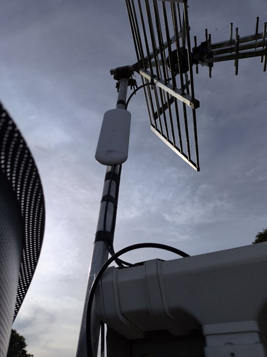 Wireless link radio and antenna on a pole at Forest Park
