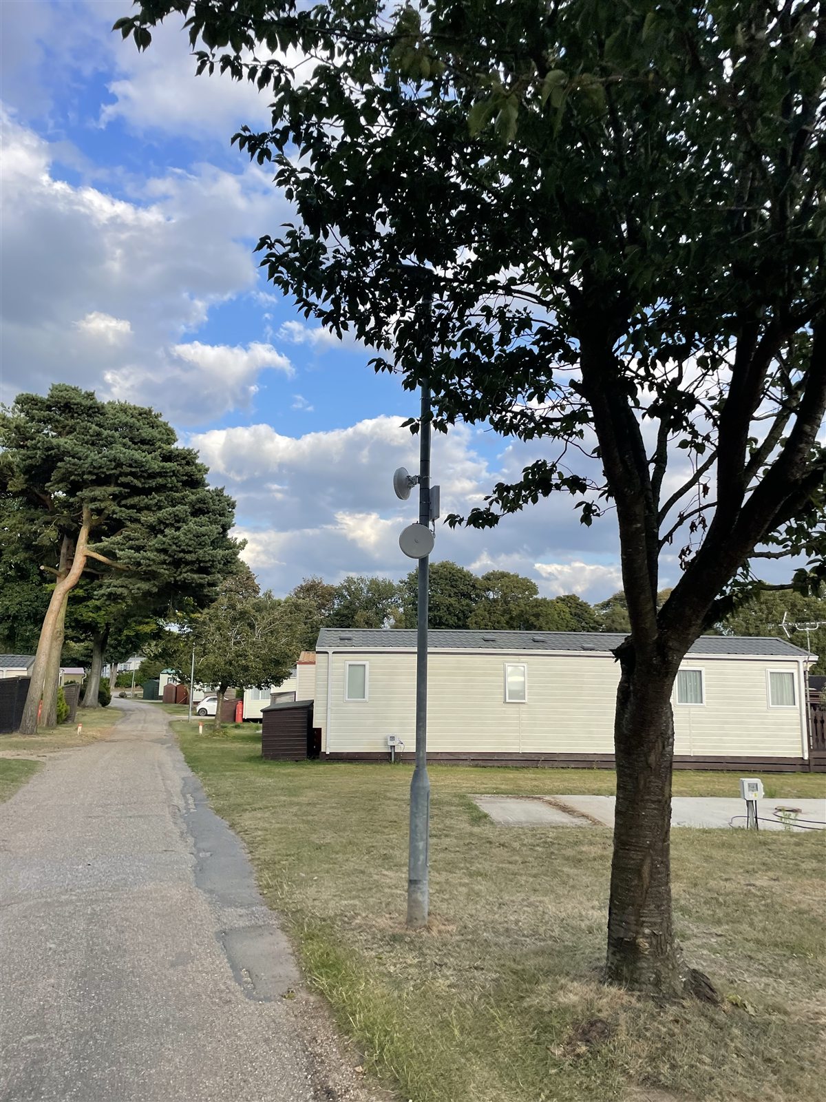 Wireless radios on a pole serving holiday homes at Forest Park